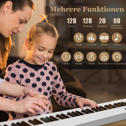 Skládací keyboard s 88 podsvícenými klávesami, digitální piano, bílá