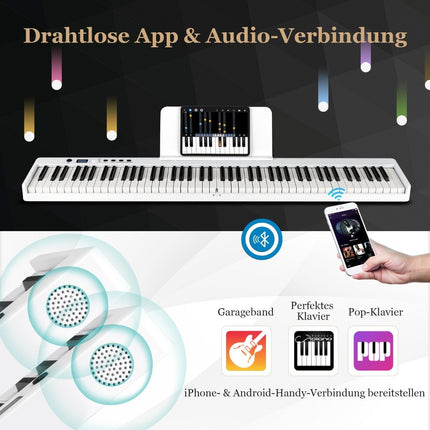 Skládací keyboard s 88 podsvícenými klávesami, digitální piano, bílá