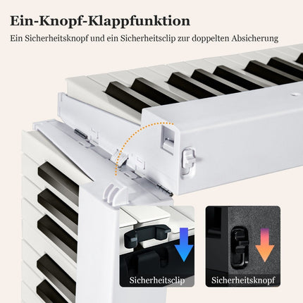 Skládací keyboard s 88 podsvícenými klávesami, digitální piano, bílá