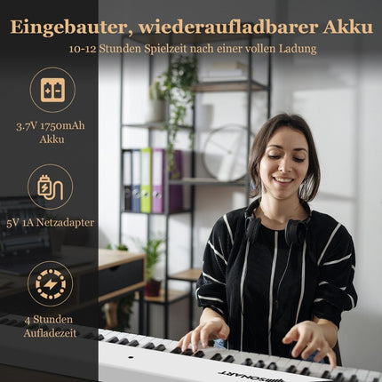 Skládací keyboard s 88 podsvícenými klávesami, digitální piano, bílá