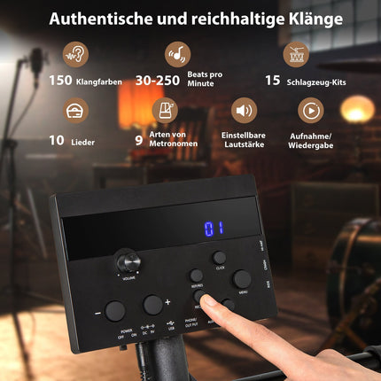 Faltbares elektronisches Schlagzeug mit Mesh-Pads, 150 Sounds