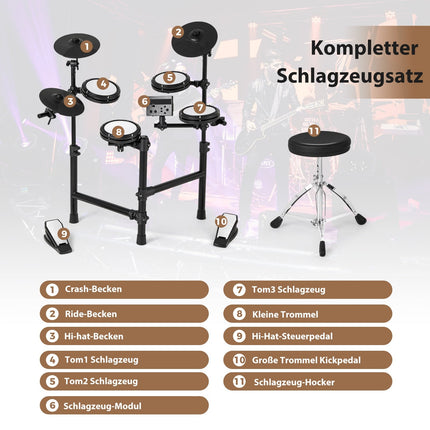 Faltbares elektronisches Schlagzeug mit Mesh-Pads, 150 Sounds