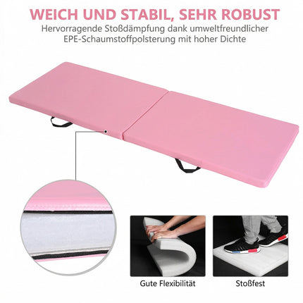 Skládací fitness žíněnka s úchyty, 180x60x5 cm, růžová