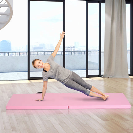 Skládací fitness žíněnka s úchyty, 180x60x5 cm, růžová