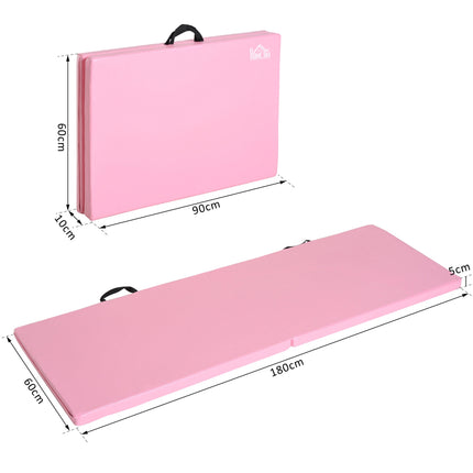 Skládací fitness žíněnka s úchyty, 180x60x5 cm, růžová