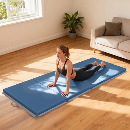 Skládací fitness žíněnka s úchyty, 240x120x5 cm, světle modrá