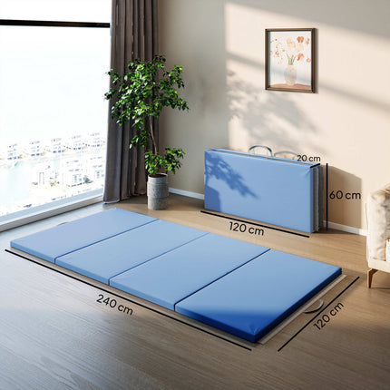 Skládací fitness žíněnka s úchyty, 240x120x5 cm, světle modrá