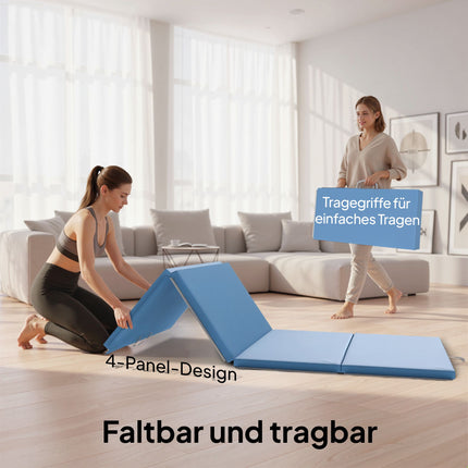 Skládací fitness žíněnka s úchyty, 240x120x5 cm, světle modrá