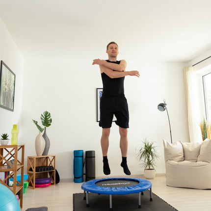 Skládací fitness trampolína, modro-černá, pokojová trampolína na cvičení