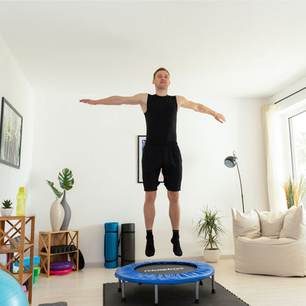 Skládací fitness trampolína, modro-černá, pokojová trampolína na cvičení