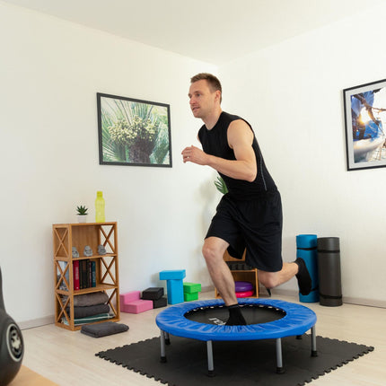 Skládací fitness trampolína, modro-černá, pokojová trampolína na cvičení