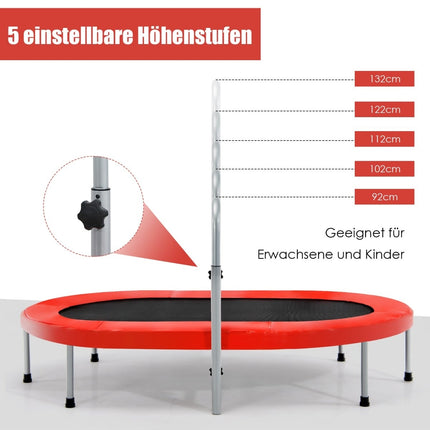 Skládací fitness trampolína s nastavitelným madlem, červená, nosnost 150kg