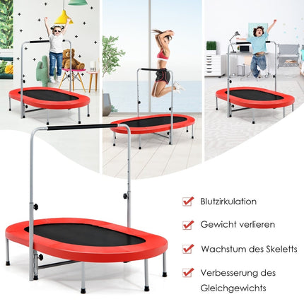 Skládací fitness trampolína s nastavitelným madlem, červená, nosnost 150kg