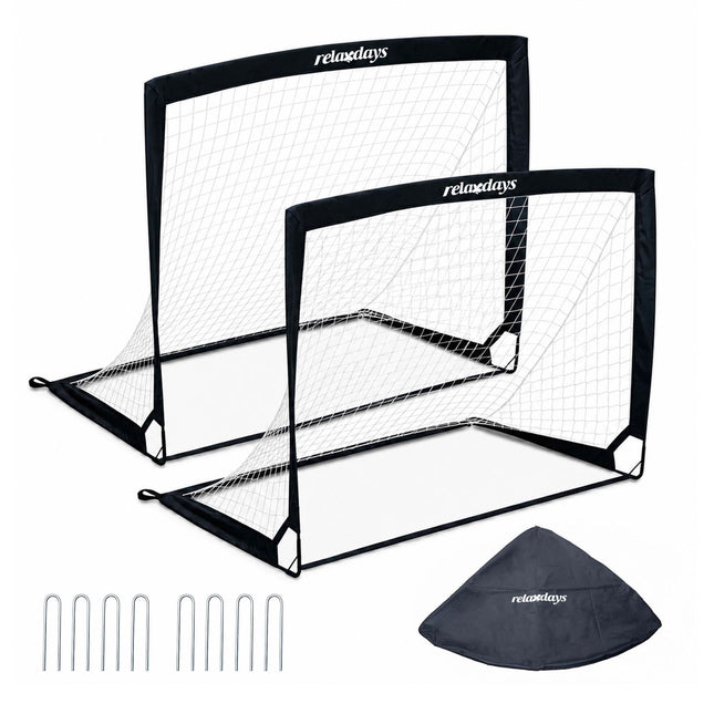 Foldable Football Goals Set, Black, with Carry Bag