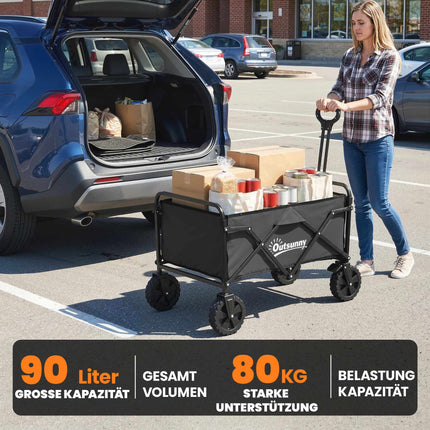 Skládací zahradní vozík s nastavitelnou rukojetí, černá, nosnost 80kg