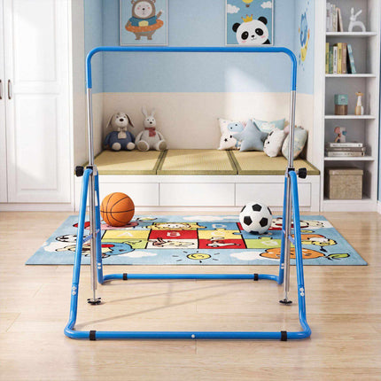 Foldable Kids Gymnastics Bar with 5 Height Levels, Blue, 143 lbs Capacity