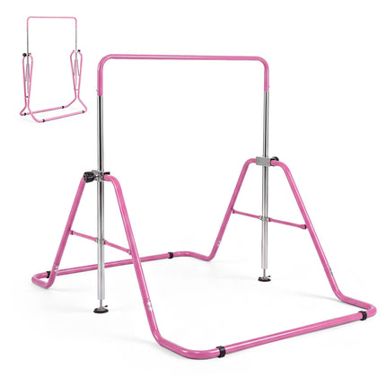 Foldable Kids Gymnastics Bar with 5 Height Levels, Pink, 143 lbs Capacity