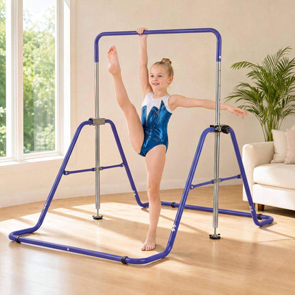 Foldable Kids Gymnastics Bar with 5 Height Levels, Purple, 143 lbs Capacity