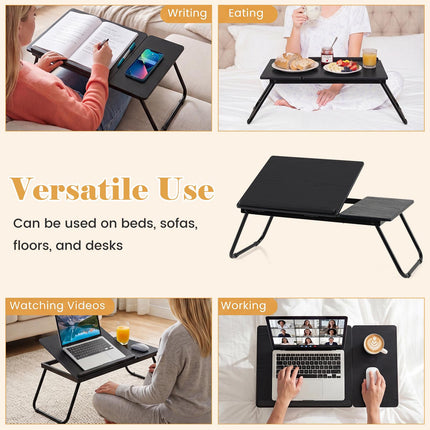 Foldable Laptop Table with Adjustable Angles, MDF & Metal