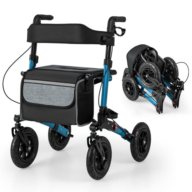 Foldable Lightweight Rollator with Air Tires, Aluminum, 140 kg Capacity