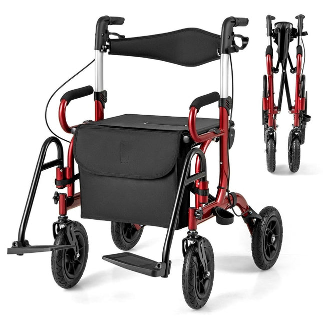 Foldable Lightweight Rollator with Pneumatic Tires & Seat