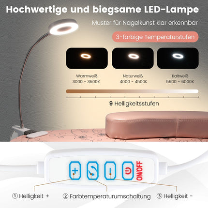 Skládací manikúrní stůl s odsáváním prachu a LED lampou