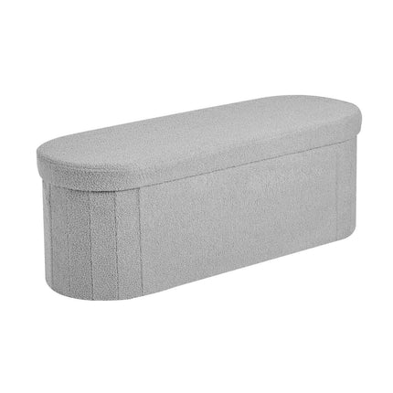 Foldable Oval Storage Ottoman Bench, Teddy Fleece, Gray