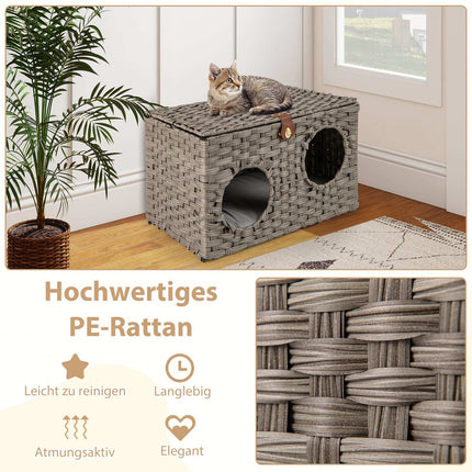 Foldable PE Rattan Cat House with Removable Cushion