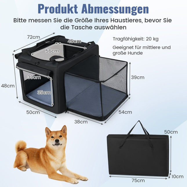 Foldable Pet Carrier with Dual Openings & Mesh Basket, 88x72x48 cm