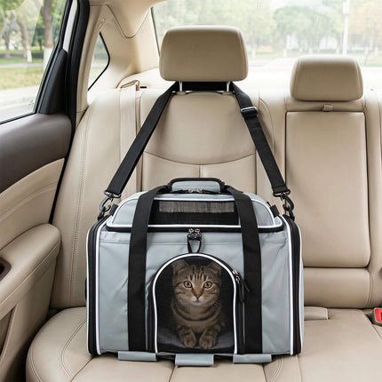 Foldable Pet Carrier with Wheels, Airline Approved, Grey