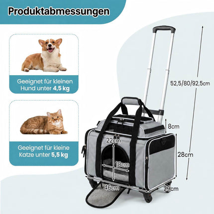 Foldable Pet Carrier with Wheels, Airline Approved, Grey