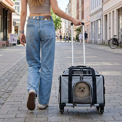 Foldable Pet Carrier with Wheels, Airline Approved, Grey