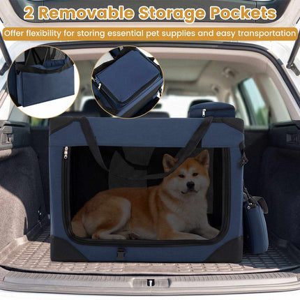 Foldable Pet Crate for Dogs and Cats with 3 Doors, 83.5 x 58 x 58 cm, Blue
