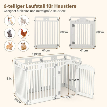 Foldable Pet Playpen with Lockable Door, 6 Panels, White