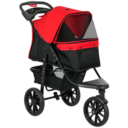 Skládací kočárek pro mazlíčky, 3 kola, síťová okna, červená, max. 10kg