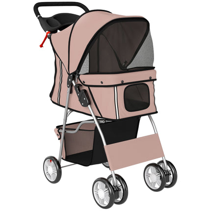 Skládací kočárek pro mazlíčky s reflexními pruhy, kávová, nosnost 10kg
