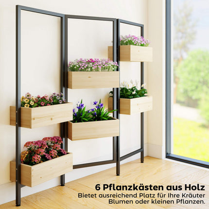 Skládací truhlíková zástěna – 6 dřevěných boxů, ocelový rám