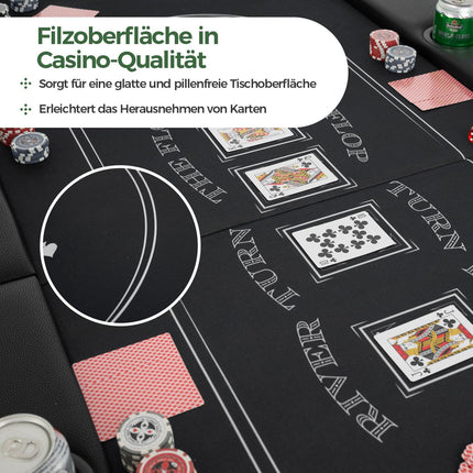 Skládací pokerový stůl pro 8 hráčů s držáky nápojů, černá