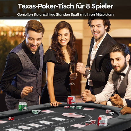 Skládací pokerový stůl pro 8 hráčů s držáky nápojů, černá