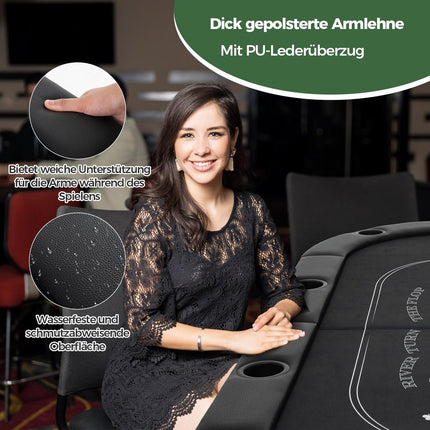 Skládací pokerový stůl pro 8 hráčů s držáky nápojů, černá