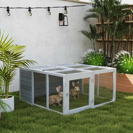 Foldable Rabbit Hutch, Indoor/Outdoor, Light Grey Wood