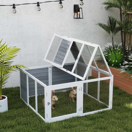 Foldable Rabbit Hutch, Indoor/Outdoor, Light Grey Wood