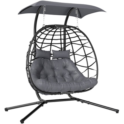 Foldable Rattan Hanging Chair with Canopy, Dark Grey, 260kg Capacity