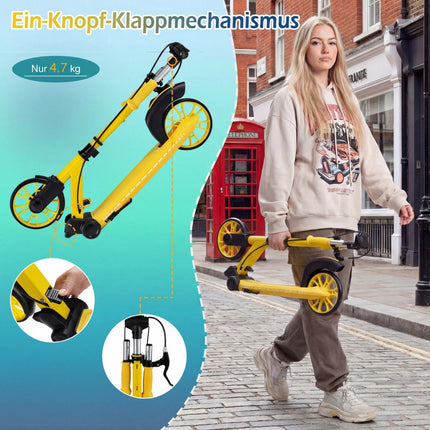 Foldable Scooter with LED Wheels, Adjustable Height, Yellow