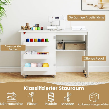 Skládací šicí stůl s úložným prostorem, 3 skryté přihrádky