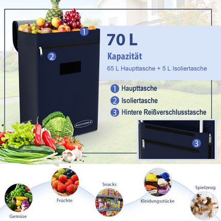 Skládací nákupní vozík, odnímatelná taška 70L, hliník