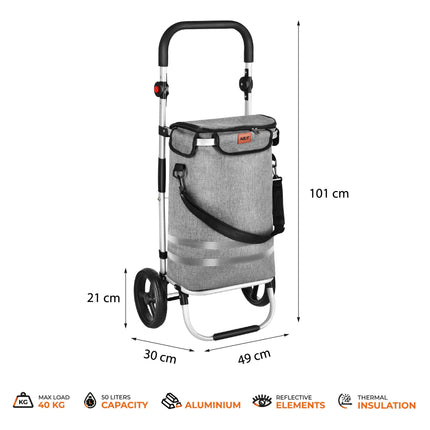 Foldable Shopping Trolley 50L, Gray, Thermal Insulation