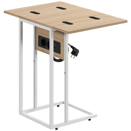 Foldable Side Table with USB Charging Ports, Metal, 39x29x57 cm