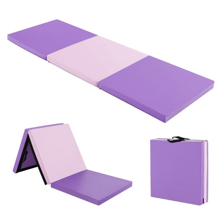 Skládací měkká podložka na zem se 2 držadly, protiskluzová gymnastická žíněnka 180 x 60 x 5 cm fialová + růžová