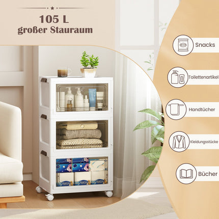 Skládací sada úložných boxů s víky, 3 ks, 105L, bílá